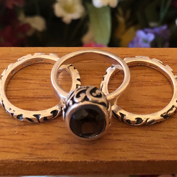 Vintage Silpada Sterling Silver Smoky Quartz Ring Set R1384 Size 6 - Picture 10 of 16